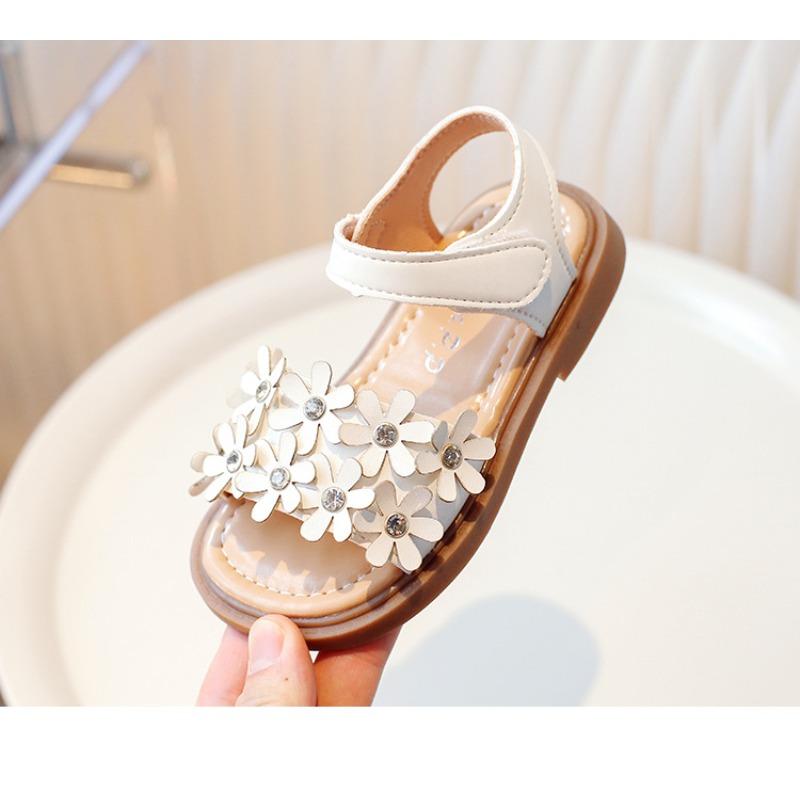 Summer girls' flower sandals, Korean style fashionable princess design, baby sandals with anti-slip soft sole, children's sandals.