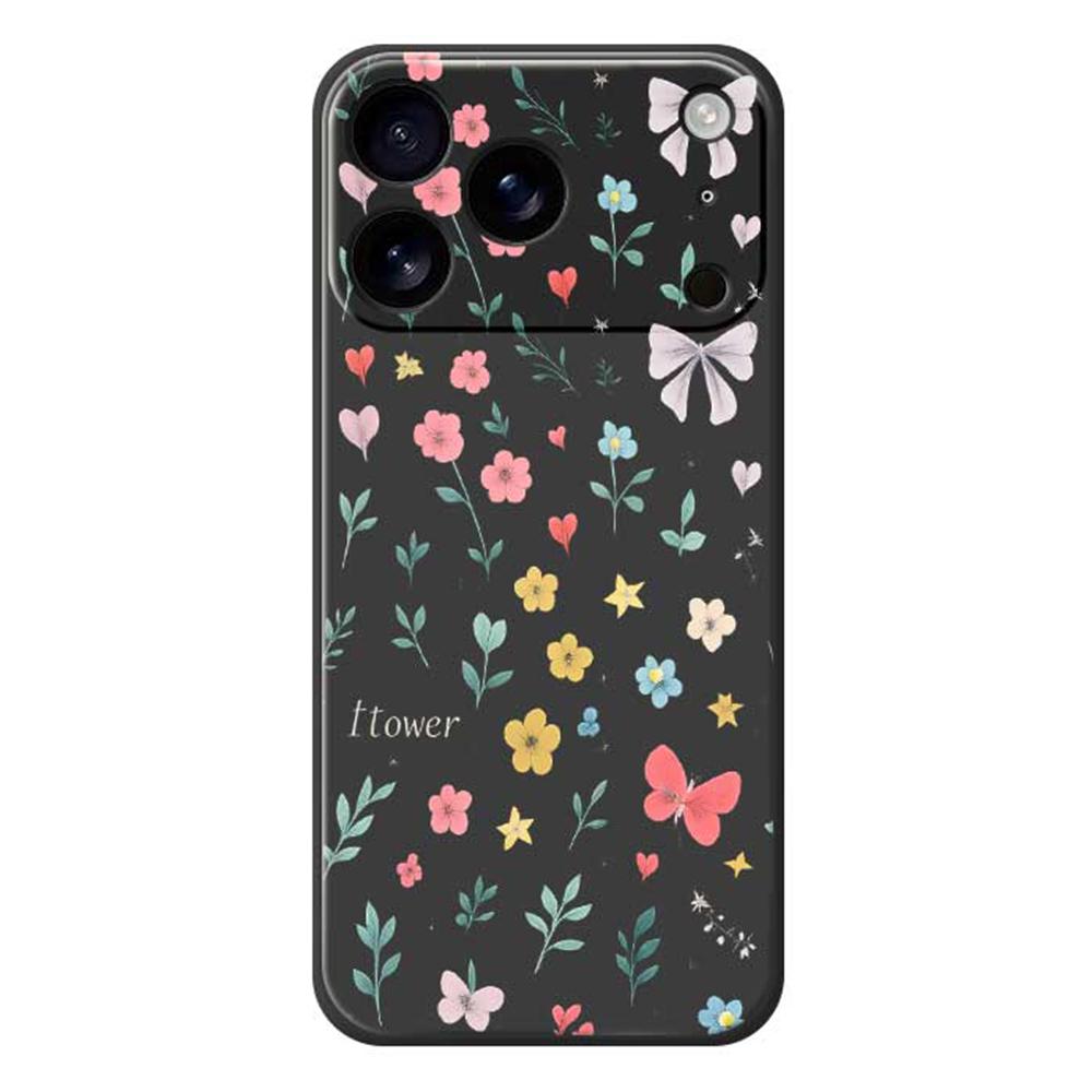 

For iPhone 17 Pro Max Case Floral Bow Pattern Printing Straight Edge TPU Phone Back Cover Black