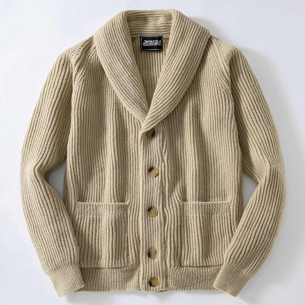 Herr Retro 1950-tal Enfärgad Revers Långärmad Stickad Tröja