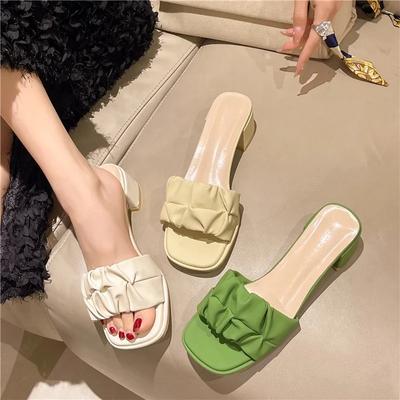 Sapatos da moda Chinelos Femininos Chinelos de Salto Quadrado Mulheres Médias Slides de Luxo Bloco de Verão Designer Roma Scandals PU Hoof Heels