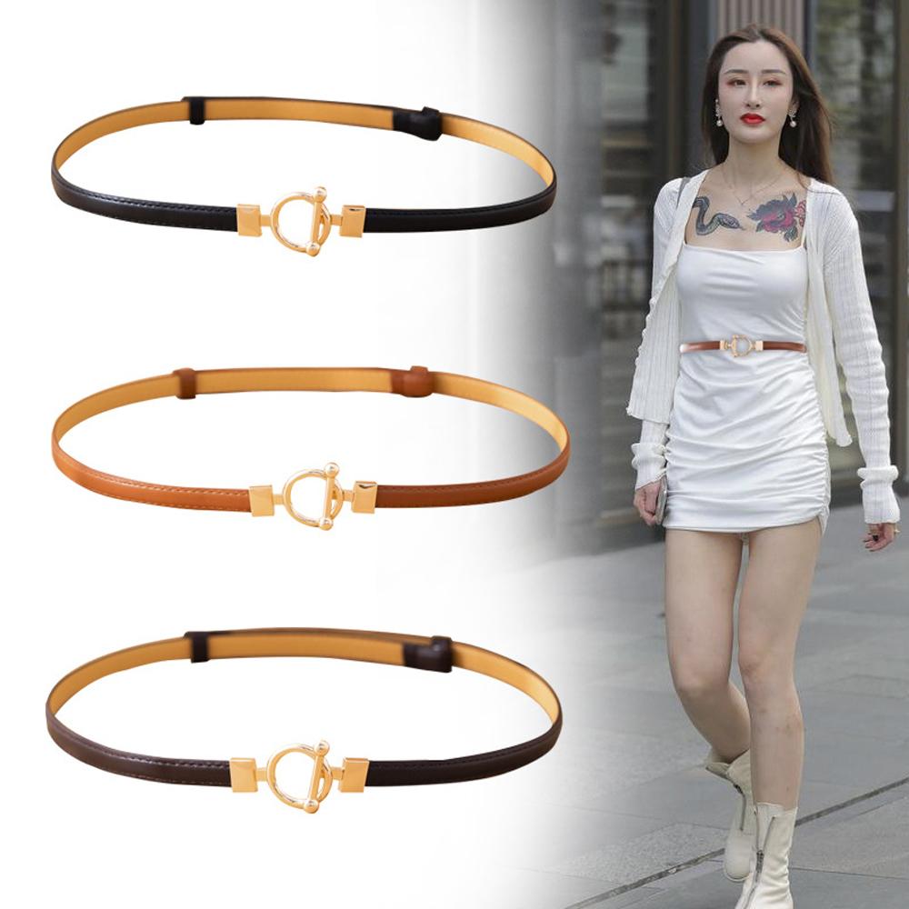 

Fashion Female Adjustable Elastic Buckle Waist Belts Pu Leather Belt Dress Strap Thin Waistband C хаки