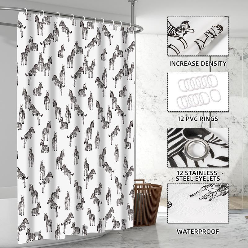 3D Printed PEVA Shower Curtain with Hooks – Thick, Waterproof, Mildew-Resistant Bathroom Partition