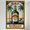 Vintage Bay Rum Metal Tin Sign - Tropical Palm Trees St. Thomas W.I. Decor for Man Cave Bar Home Wall Art Double Distilled Rum A