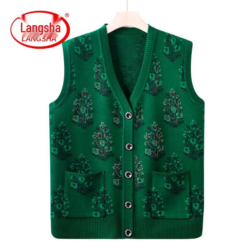 Damen Floral V-Ausschnitt Strickweste für reife Damen