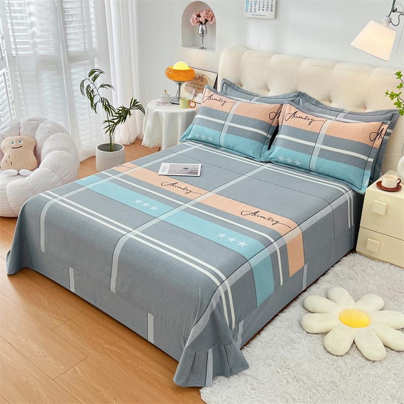 Simple Geometric Pattern Bed Sheet Set 100% Cotton Skin Friendly Flat Sheets with Pillowcase Thickened Queen Size Bedding Set