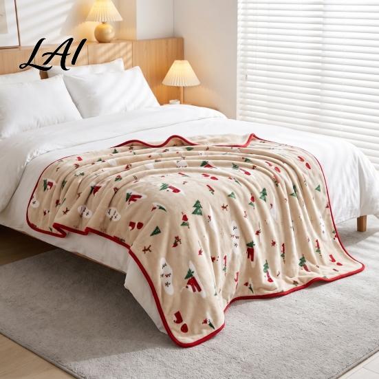 Lightweight Travel Blanket Flannel Christmas Throw Snowy House Tree Blanket Xmas Cozy Plush Portable Couch