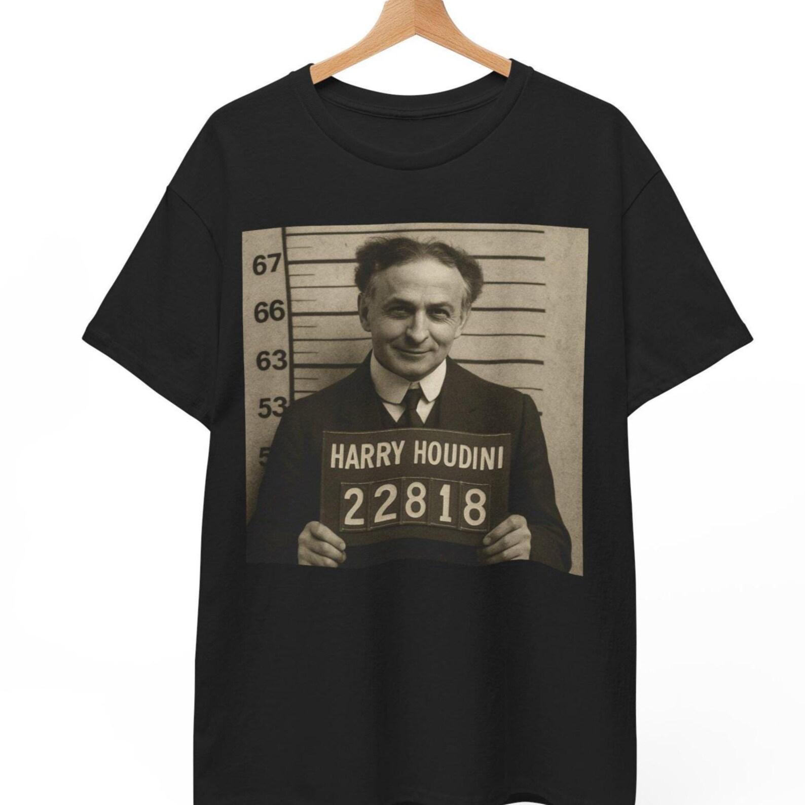 Harry Houdini Mugshot T-Shirt: Retro Magician Graphic Tee L