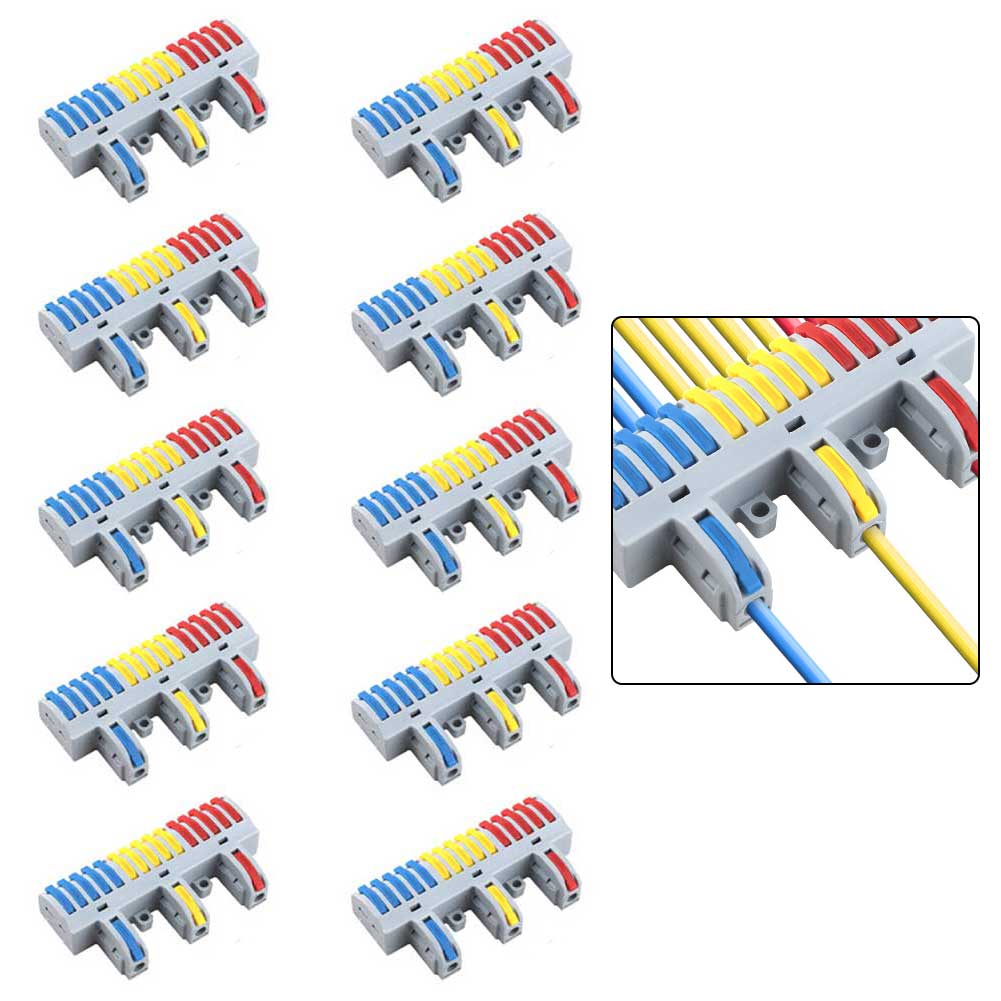 Terminal Block Kit 10pcs 3 Inputs 15 Outputs with 32A Wire Connectors Suitable for Electrical Wire Connections