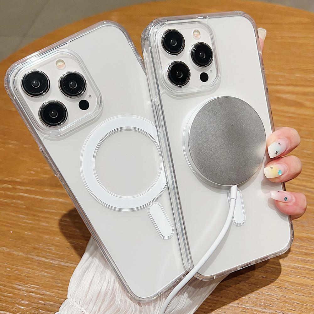 KEYSION Crystal HD Transparent for Magsafe Magnetic Wireless Charge Case for iPhone 11 12 13 14 Pro Max Hard Clear Cover