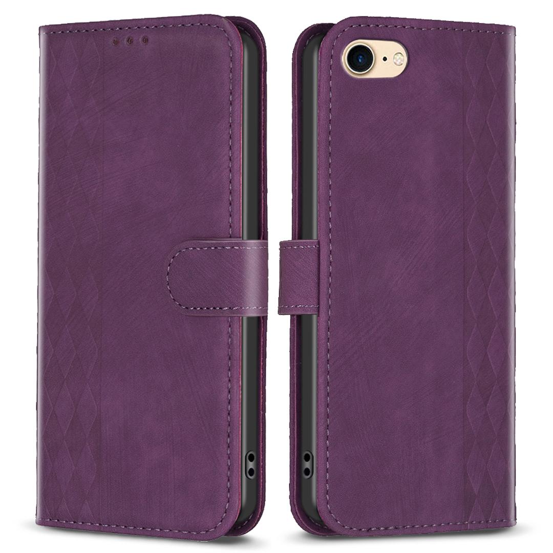 

For iPhone 6/6s/7/8 Shockproof PU Leather+TPU Flip Cover Imprinted Pattern Wallet Phone Case Purple
