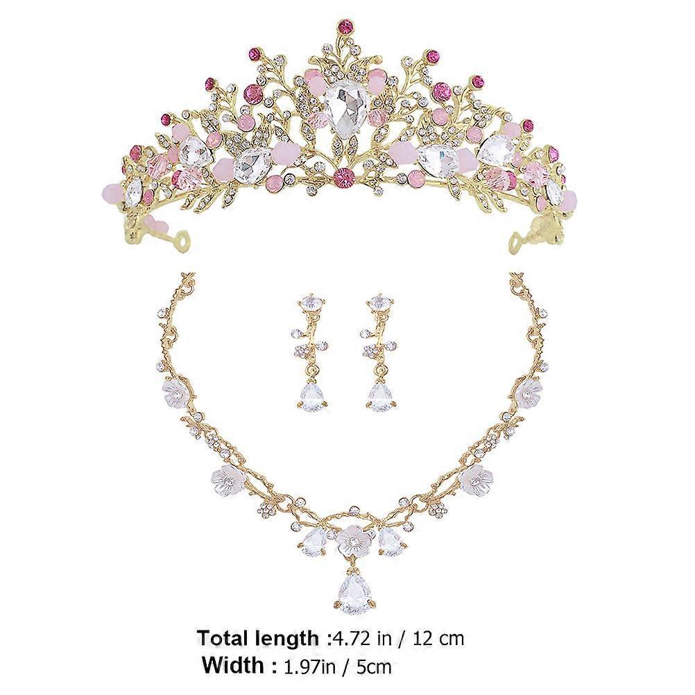 Girls Crown Necklace Ear Clips Earrings Set for Cosplay and Special Occasions Golden Zinc Alloy Photo Prop 1 Set