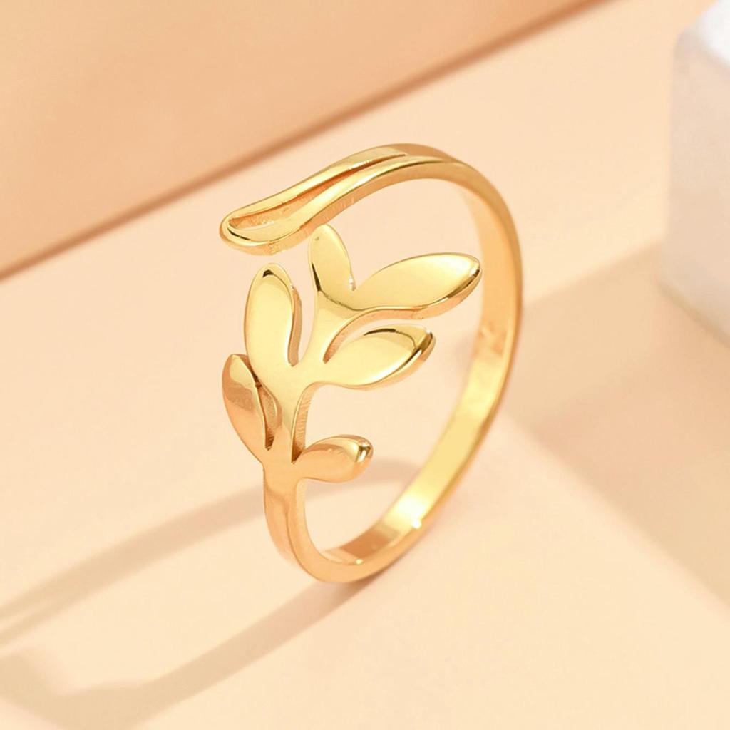 Elegant Adjustable Mori Style Leaf Ring for Girls - Fashionable Stainless Steel Design