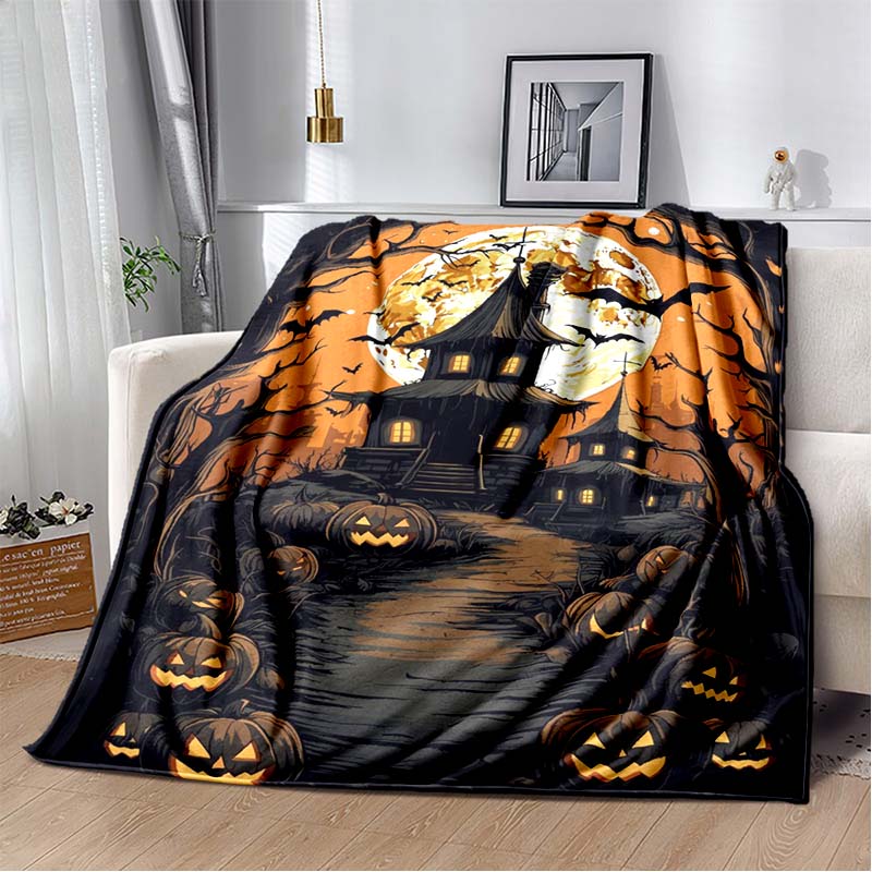 Halloween Terrifying Pumpkin Surprise Soft Blanket Home Room Sofa Bed Warm Travel Picnic Leisure Office Oversized Gift Blanket