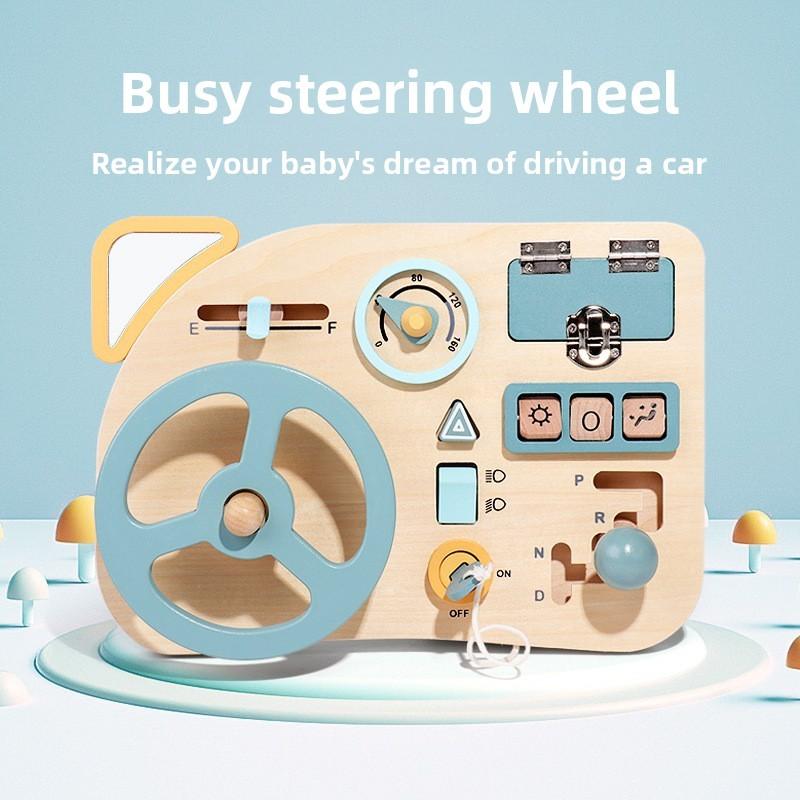 Wooden Busy Educational Board Steering Wheel Toy Preschool Learning Children