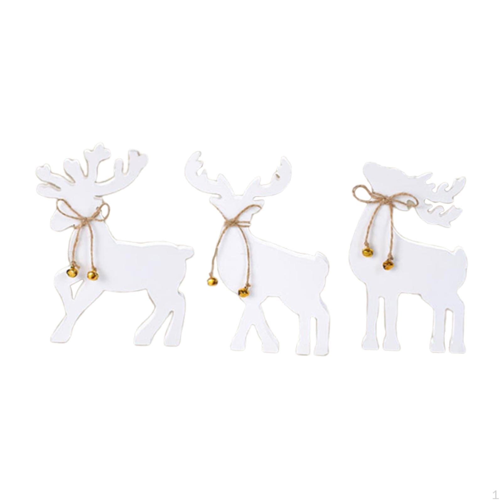 

3x Reindeer Christmas Decorations Tiered Tray Decor Rustic Figurine with Bell for Desktop