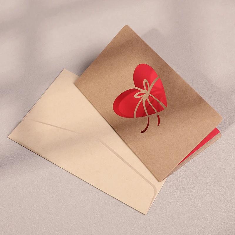 Rose Love Heart Hollowing Paper Card With Envelope Postcard Wedding Invitation Valentines Day Birthday Greeting Cards Gift Favor