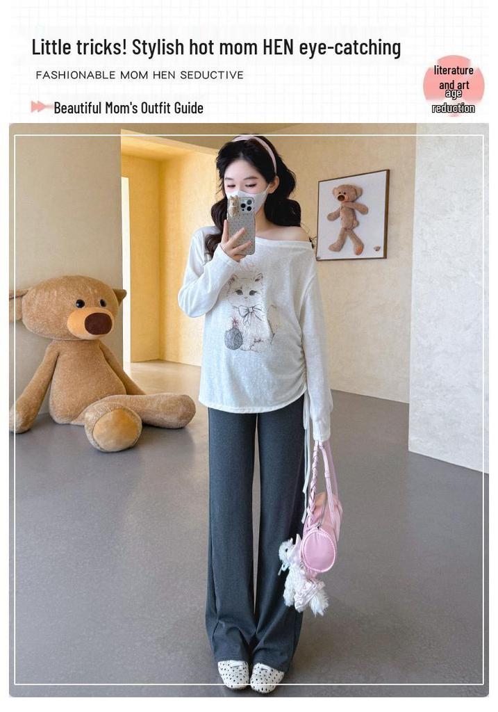 Spring 2026 Korean-Style Printed Maternity Tie-Up Two-Piece Set