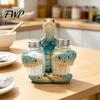 Mediterranean Style Home Accessories Sea Turtle Salt Pepper Shaker Set with Holder, Resin Figurine Tableware Glass Spice Bottles, Coastal Beach