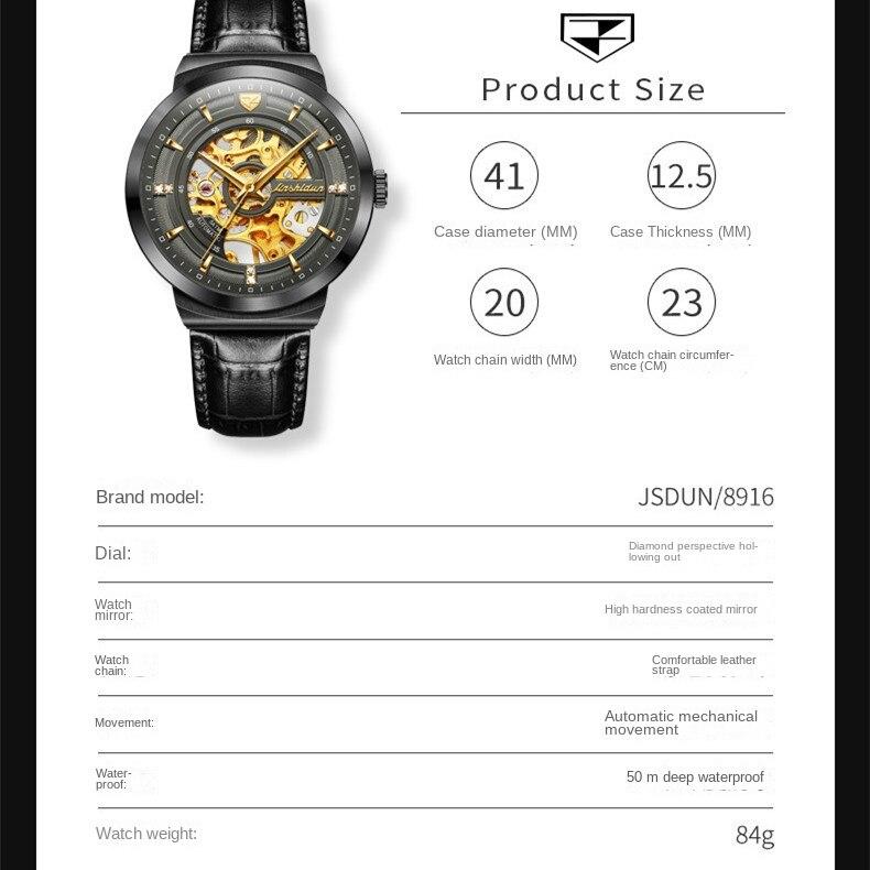 JINSHIDUN-Neue Business- und Freizeit-Herrenuhr Automatische mechanische Uhr Hohlleder High-End-Uhr