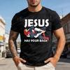Jesus Has Your Back Cartoon Design Summer Casual Short Sleeve Men TShirt Cotton Fashion Top for Everyday Wear Clothes