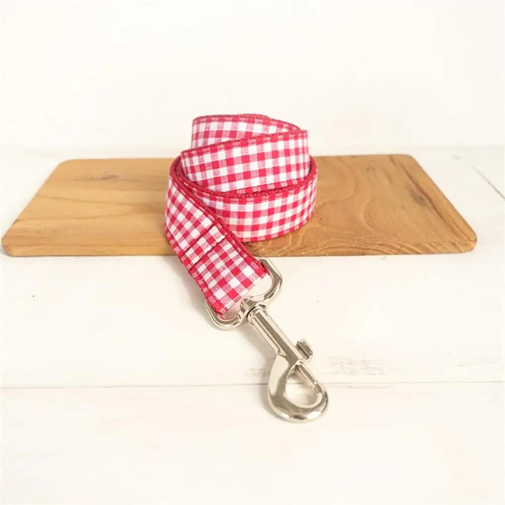 

Personalized Pet Collar Customized Nameplate ID Tag Adjustable White Red Plaid Cat Dog Collars Lead Leash S