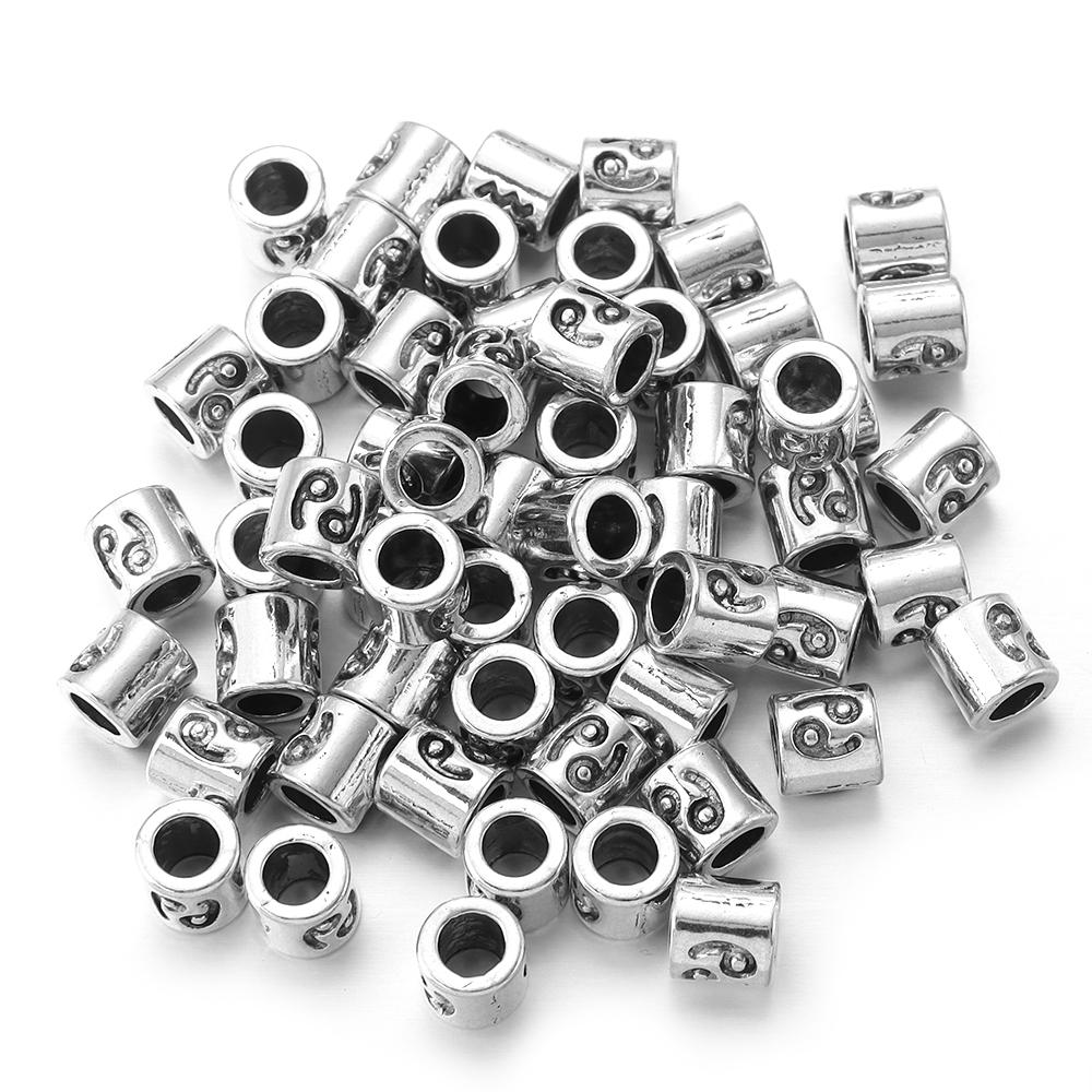 60pcs/lot Twelve Constellations Beads Alloy Beads Big Hole Tube Beads Spacer Loose Beads For Jewelry Making DIY Accessories