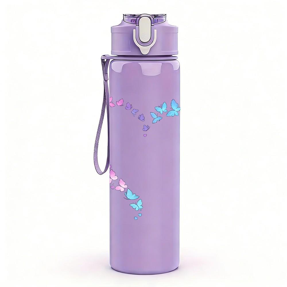 1PC Glitter Pastel Broken Heart Print 750ml Color Plastic Sports Water Bottle Leakproof Flip Straw Lid Suitable for Sports Office Home Use