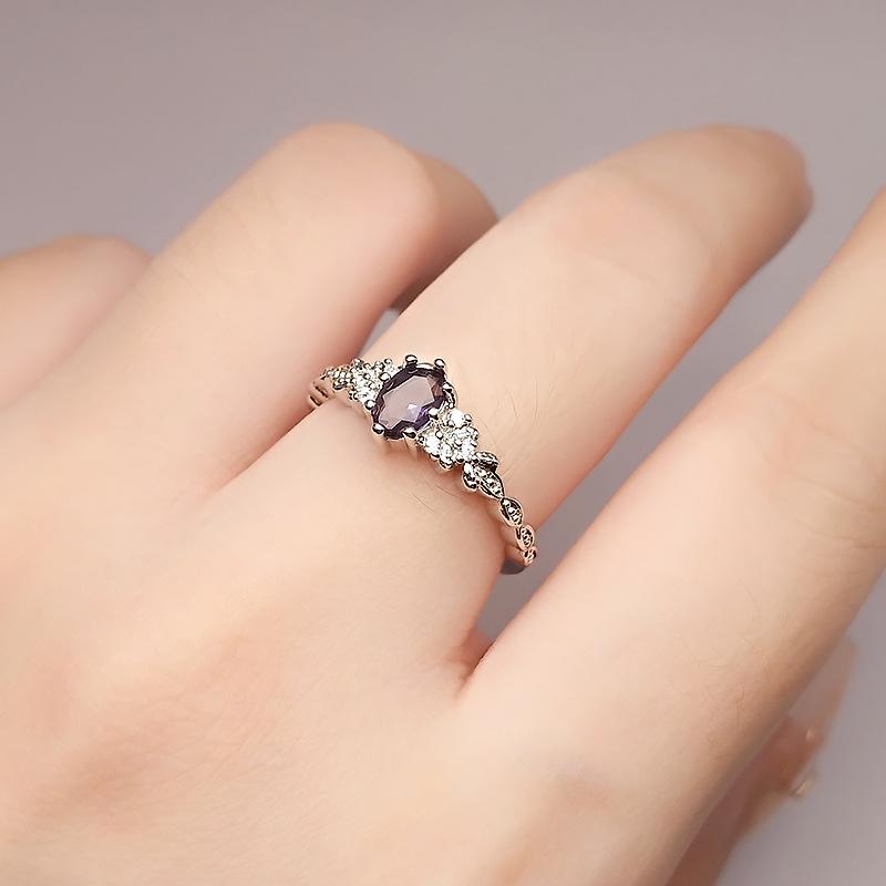 

Mori Imitation Amethyst Ring Female High-End Sense Leaf Empty Design Flower Bud Ring No. 9