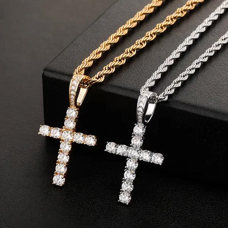 Men's Fashion Copper Zircon Cross Pendant Necklace - European & American Style