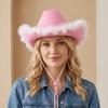 Furry Trim Western Cowboy Hat Wide Brim Top Hat Casual Cowgirl Hat Travel