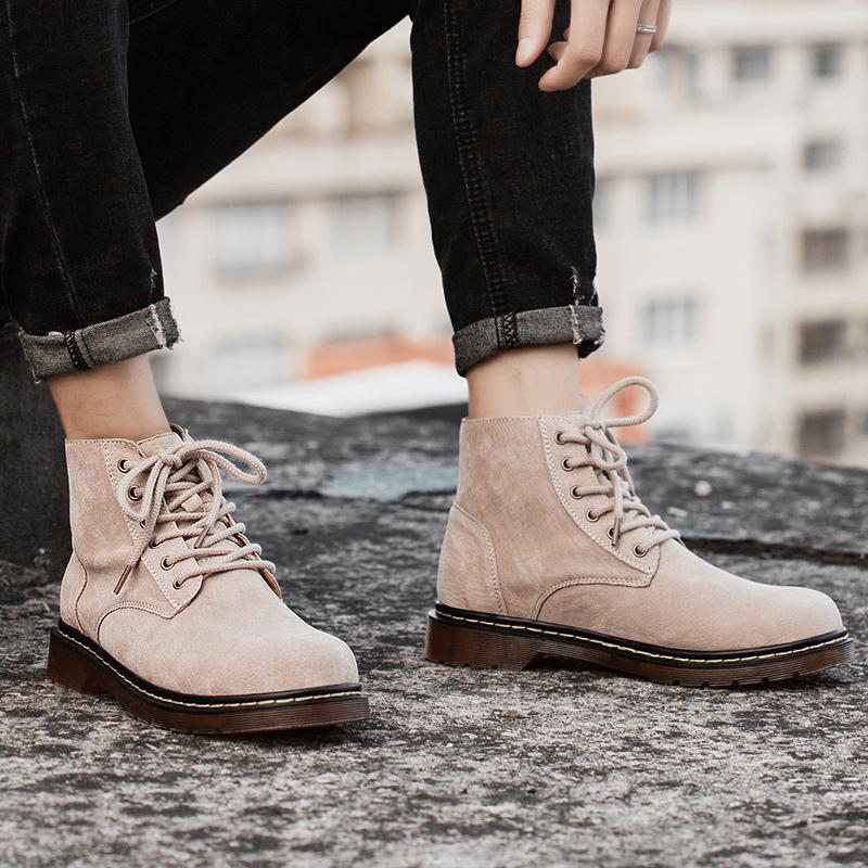 Fashion Brown Suede Boots for Men Classic Leisure Cowboy Boots Men Fur Warm Mens Leather Ankle Boots Plus Size 48 Bota Masculina