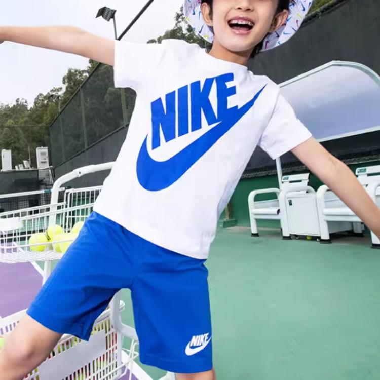 Nike Casual Sports Suit Big Logo Printed Short Sleeve T-Shirt Kids Tops Game-Royal DO2033-480