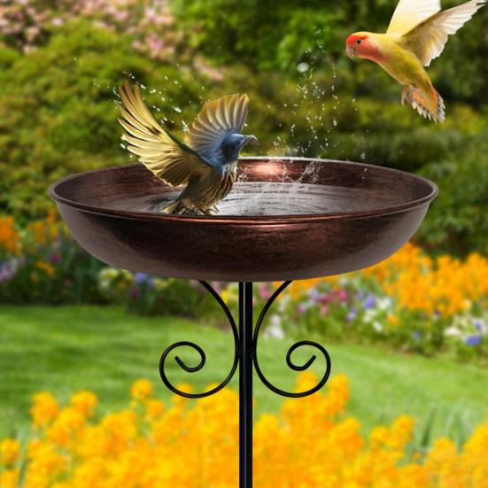 Retro Bird Bath for Outside Metal 5-Prong Stake Base with Bowl Decorative Birdbath Detachable Bird Feeder for Backyard Patio Decor