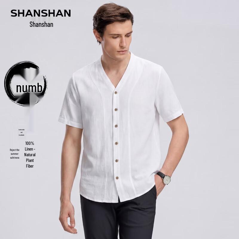 SHANSHAN Men s 100% Linen Short-Sleeve Shirt M/170