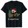 It Wasn's Me Christmas Cat Women's Clothing Christmas Tree Casual Fashion Aesthetics Short Sleeve T-shirt Cartoon Women's T-shirt