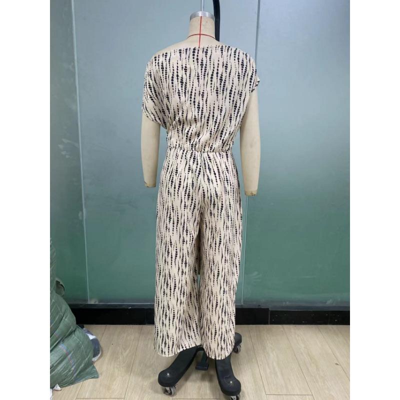 Women Off Shoulder Abstract Print Belted Wide Leg Elegant Jumpsuit