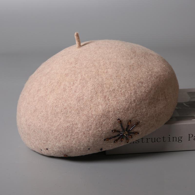 Hat Women's Hat Felt Hat Pure Wool Soft Beret Women's Autumn and Winter Fashion Show Face Small Black Bud Hat