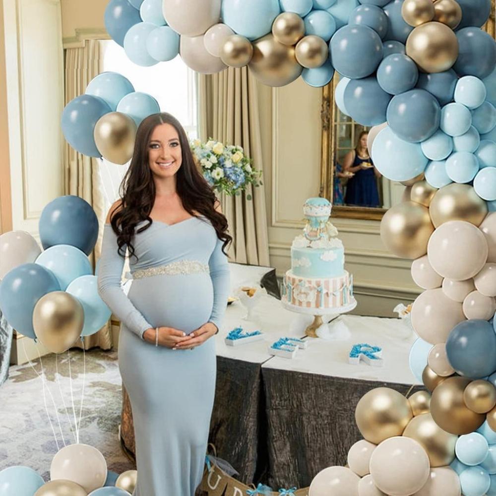 Blue and Gold Balloon Garland Set for Birthday and Baptism, 135 Pcs.