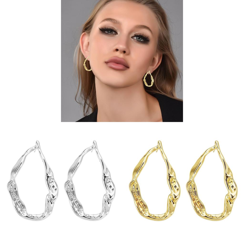 Geometric Alloy Hoop Earrings For Women With Irregular Hollowed Out Design For Fashion Accessories