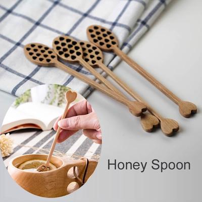 1ks Dřevěná naběračka na med Sever Míchací tyčinka Lžíce Honeycomb Heart Pattern
