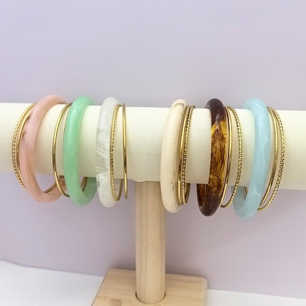 3Pcs/set Vintage Simple Round Bracelets Bohemian Retro Hand Ring Acrylic Smudging Bangles  Gift