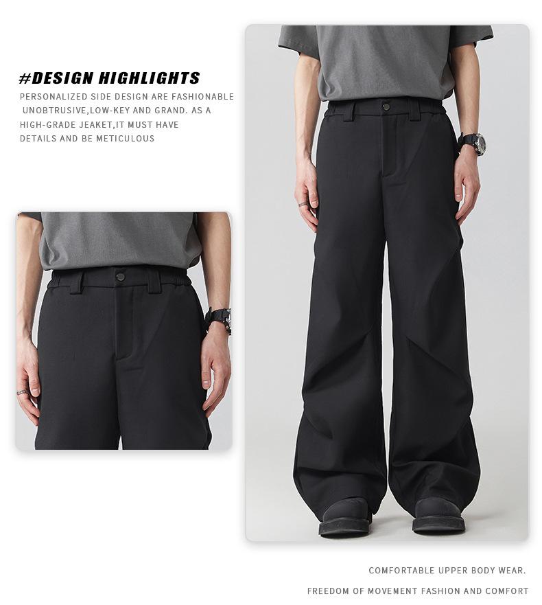 Muqiu Męskie Letnie Plisowane Szerokie Spodnie