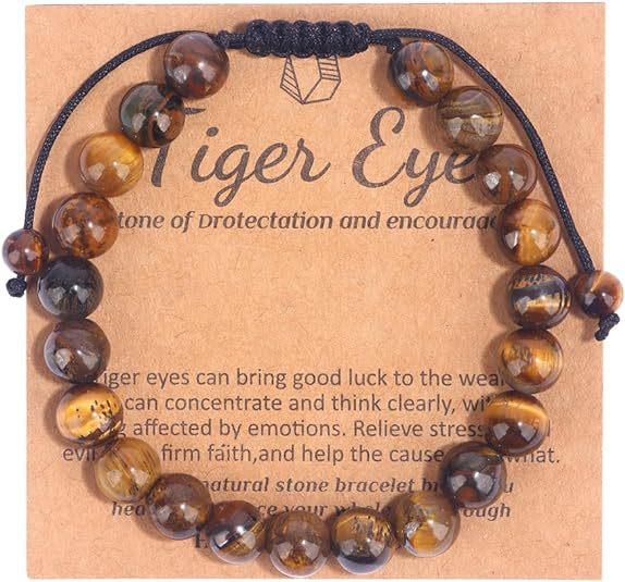 Hot Selling Natural Stone with Cardboard Beaded Elastic String Bracelet Crystal Agate Tiger Eye Stone Wholesale Bracelet Jewelry