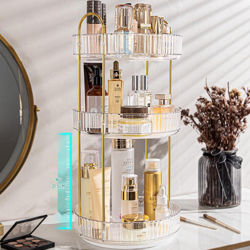 Light Luxury Rotating Bathroom Shelf: Multi-functional Three-Tier Vanity Storage Rack for Living Room Use