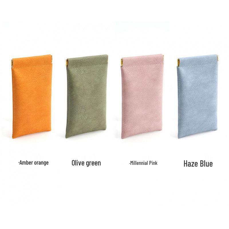 Unisex Leather Glasses Case with Automatic Snap Closure - Soft Cosmetic Storage Bag