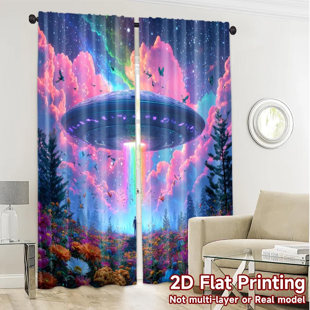 2pcs   2D FLAT PRINTING Curtains (Without Rod) Cosmic Encounter Modern Curtain Fabric Machine Washable Fabric Curtains Home Decor