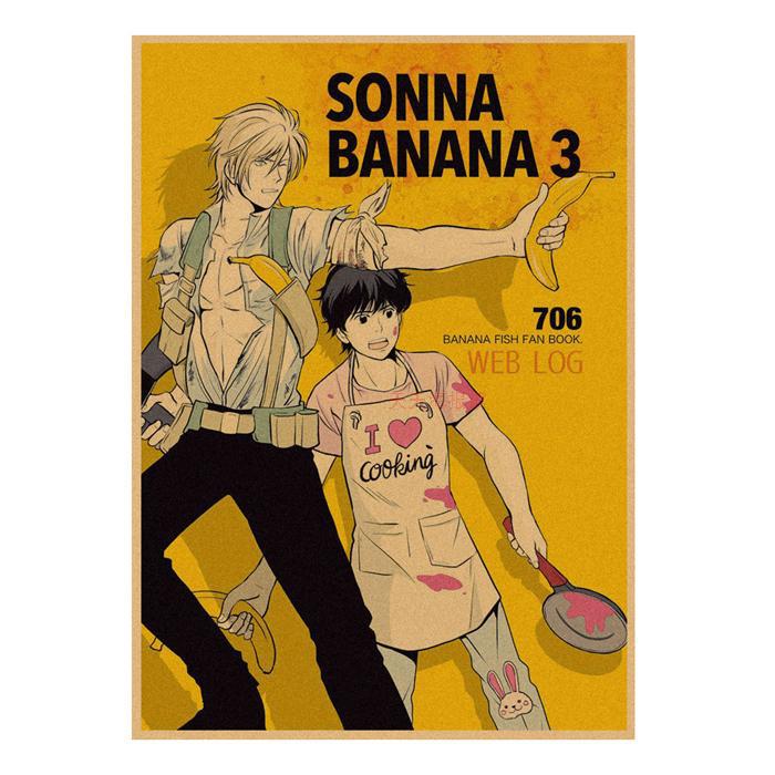 Retro Banana Fish Anime Kraftpapier Poster Wandkunst Wandbild