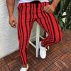 Pantaloni Skinny Bărbați Casual cu Dungă Verticală Talie Elastică Buzunare Lung