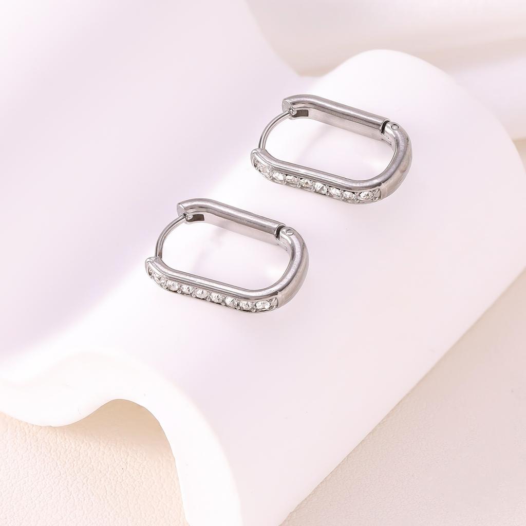 European and American high-end rectangular earrings with diamonds, simple fashion trend earrings, niche high-end stainless steel earrings