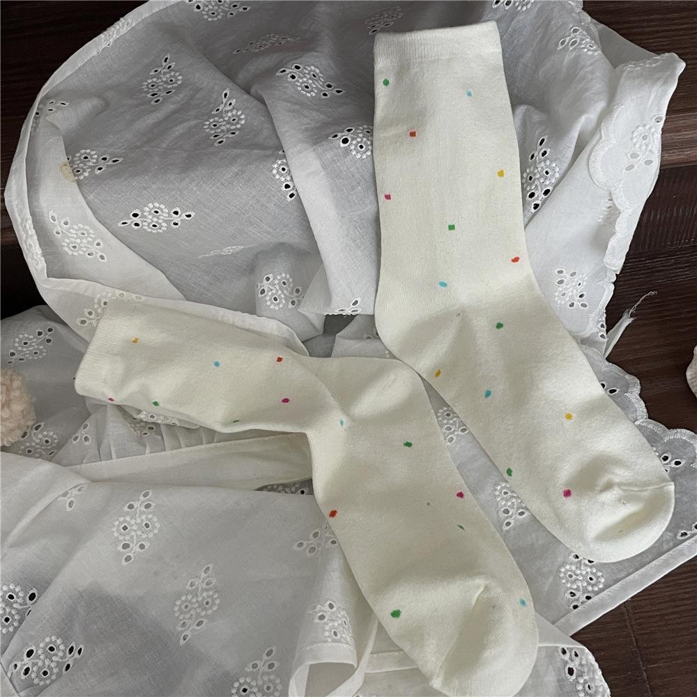 Women's Autumn Colored Polka Dot Sweat Absorbing Casual Mid Tube Cotton Socks
